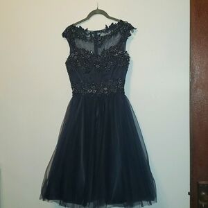 NAVY BLUE NIENTE DRESS Beaded bodice dress with navy tulle size 4 in US